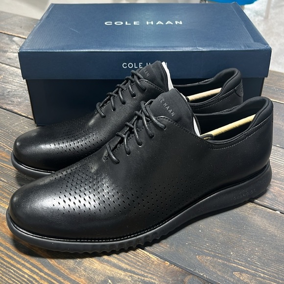 MENS COLE HAAN 2 ZEROGRAND LASER WINGTIP OXFORDS IN BLACK LEATHER - 14
